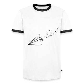 Minimalism line art art paper airplane swallow - Men's Ringer Shirt - white/black - Front - AI Model Female 172 light (172cm) & AI Model Male 178 dark (178cm)