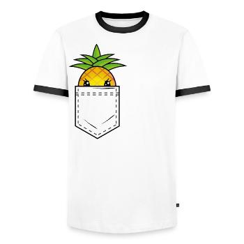 Poche poitrine avec bébé ananas sucré - T-shirt contrasté Homme - blanc/noir - Devant - AI Model Female 172 light (172cm) & AI Model Male 178 dark (178cm)