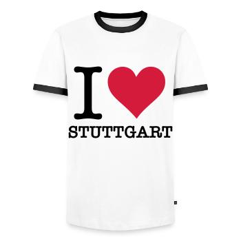 Ich liebe Stuttgart - Männer Kontrast-T-Shirt - Weiß/Schwarz - Vorne - AI Model Female 172 light (172cm) & AI Model Male 178 dark (178cm)