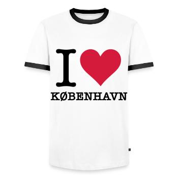 I love Copenhagen - Men's Ringer Shirt - white/black - Front - AI Model Female 172 light (172cm) & AI Model Male 178 dark (178cm)