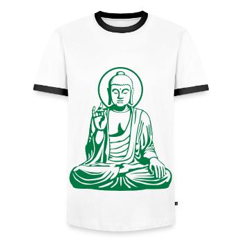Young Buddha No.1_2c - Männer Kontrast-T-Shirt - Weiß/Schwarz - Vorne - AI Model Female 172 light (172cm) & AI Model Male 178 dark (178cm)