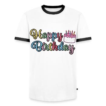 Happy Birthday Happy Birthday Cake - Men's Ringer Shirt - white/black - Front - AI Model Female 172 light (172cm) & AI Model Male 178 dark (178cm)
