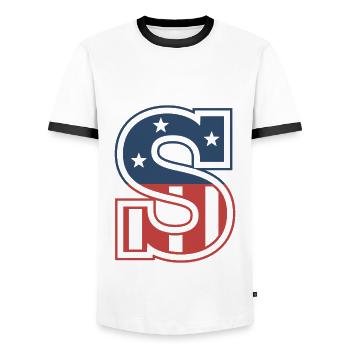 Buchstabe S USA - Männer Kontrast-T-Shirt - Weiß/Schwarz - Vorne - AI Model Female 172 light (172cm) & AI Model Male 178 dark (178cm)