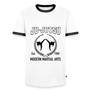 Ju Jutsu - Men's Ringer Shirt - white/black - Front - AI Model Female 172 light (172cm) & AI Model Male 178 dark (178cm)