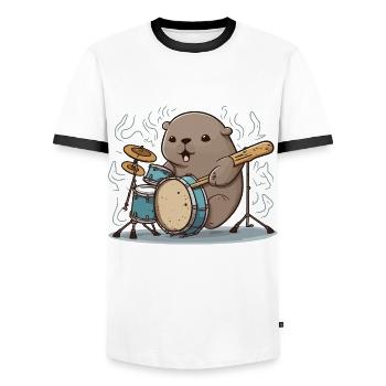 Rhythm Seal - Men's Ringer Shirt - white/black - Front - AI Model Female 172 light (172cm) & AI Model Male 178 dark (178cm)