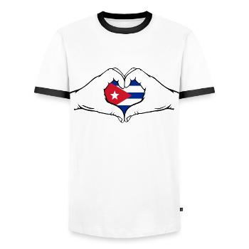 Cuba Flag Hands Heart Shape - Men's Ringer Shirt - white/black - Front - AI Model Female 172 light (172cm) & AI Model Male 178 dark (178cm)