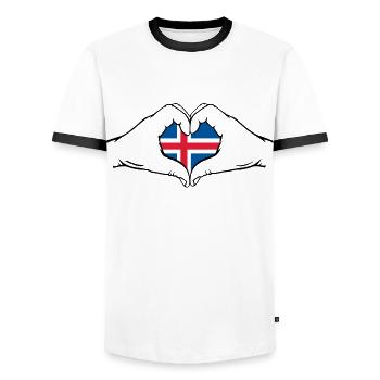 Island Flagge Hände Herzform - Männer Kontrast-T-Shirt - Weiß/Schwarz - Vorne - AI Model Female 172 light (172cm) & AI Model Male 178 dark (178cm)