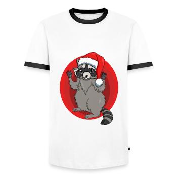 Raton laveur avec bonnet de Père Noël - T-shirt contrasté Homme - blanc/noir - Devant - AI Model Female 172 light (172cm) & AI Model Male 178 dark (178cm)