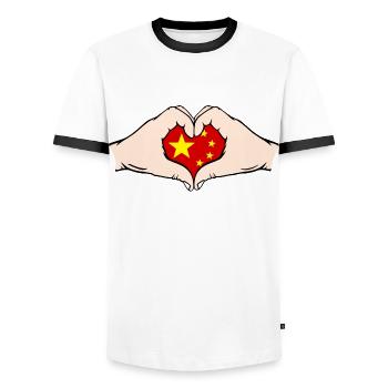 China Herzform mit Hände - Männer Kontrast-T-Shirt - Weiß/Schwarz - Vorne - AI Model Female 172 light (172cm) & AI Model Male 178 dark (178cm)