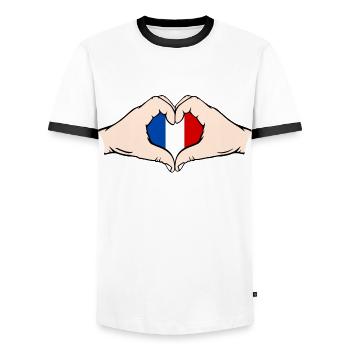 France Forme Coeur avec Mains - T-shirt contrasté Homme - blanc/noir - Devant - AI Model Female 172 light (172cm) & AI Model Male 178 dark (178cm)