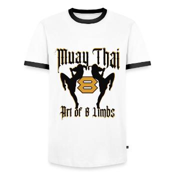 Muay Thai Kickboxen - Männer Kontrast-T-Shirt - Weiß/Schwarz - Vorne - AI Model Female 172 light (172cm) & AI Model Male 178 dark (178cm)