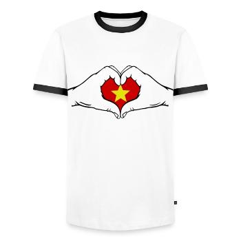 Vietnam Forme de coeur - T-shirt contrasté Homme - blanc/noir - Devant - AI Model Female 172 light (172cm) & AI Model Male 178 dark (178cm)
