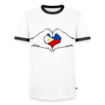 Philippines Flag Heart Shape - Men's Ringer Shirt - white/black - Front - AI Model Female 172 light (172cm) & AI Model Male 178 dark (178cm)
