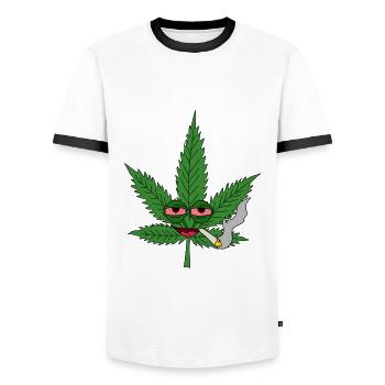 Hanfblatt mit Kifferaugen - Männer Kontrast-T-Shirt - Weiß/Schwarz - Vorne - AI Model Female 172 light (172cm) & AI Model Male 178 dark (178cm)