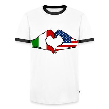 Italy USA heart shape with hands - Men's Ringer Shirt - white/black - Front - AI Model Female 172 light (172cm) & AI Model Male 178 dark (178cm)