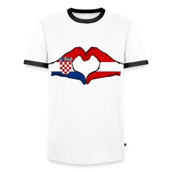Croatie Autriche forme de coeur avec les mains - T-shirt contrasté Homme - blanc/noir - Devant - AI Model Female 172 light (172cm) & AI Model Male 178 dark (178cm)