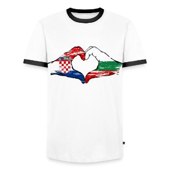 Croatie Bulgarie forme de coeur avec les mains utilisées - T-shirt contrasté Homme - blanc/noir - Devant - AI Model Female 172 light (172cm) & AI Model Male 178 dark (178cm)