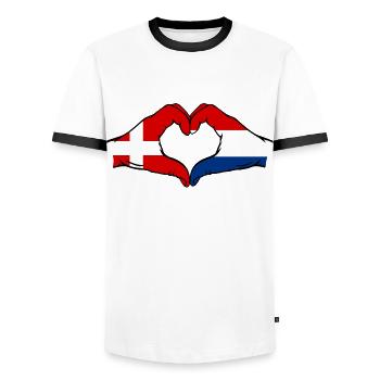 Denmark Holland Heart Shape with Hands - Men's Ringer Shirt - white/black - Front - AI Model Female 172 light (172cm) & AI Model Male 178 dark (178cm)