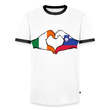 Irland Slowenien Flagge Hände Herzform - Männer Kontrast-T-Shirt - Weiß/Schwarz - Vorne - AI Model Female 172 light (172cm) & AI Model Male 178 dark (178cm)