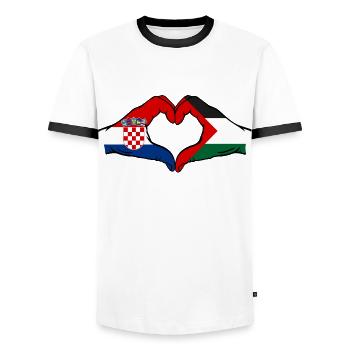 Croatie Palestine drapeau mains forme de coeur - T-shirt contrasté Homme - blanc/noir - Devant - AI Model Female 172 light (172cm) & AI Model Male 178 dark (178cm)