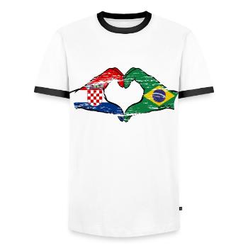 Croatie Brésil Drapeau Mains Coeur Forme Utilisé - T-shirt contrasté Homme - blanc/noir - Devant - AI Model Female 172 light (172cm) & AI Model Male 178 dark (178cm)