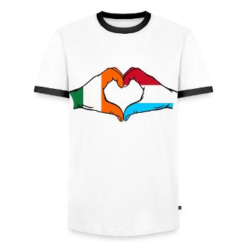 Irland Luxemburg Flagge Hände Herzform - Männer Kontrast-T-Shirt - Weiß/Schwarz - Vorne - AI Model Female 172 light (172cm) & AI Model Male 178 dark (178cm)