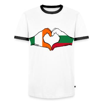 Irland Bulgarien Flagge Hände Herzform - Männer Kontrast-T-Shirt - Weiß/Schwarz - Vorne - AI Model Female 172 light (172cm) & AI Model Male 178 dark (178cm)