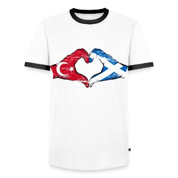Turkey Scotland flag hands heart shape used - Men's Ringer Shirt - white/black - Front - AI Model Female 172 light (172cm) & AI Model Male 178 dark (178cm)