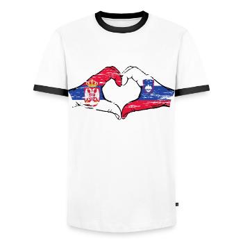 Serbie Slovénie drapeau mains forme coeur utilisé - T-shirt contrasté Homme - blanc/noir - Devant - AI Model Female 172 light (172cm) & AI Model Male 178 dark (178cm)