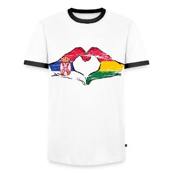 Serbie Bolivie drapeau mains forme coeur utilisé - T-shirt contrasté Homme - blanc/noir - Devant - AI Model Female 172 light (172cm) & AI Model Male 178 dark (178cm)
