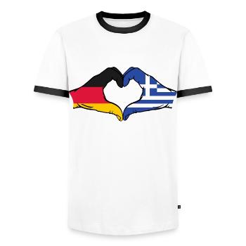 Germany Greece Flag Hands Heart Shape - Men's Ringer Shirt - white/black - Front - AI Model Female 172 light (172cm) & AI Model Male 178 dark (178cm)