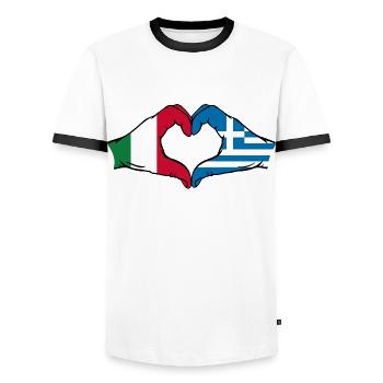 Italy Greece Flag Hands Heart Shape - Men's Ringer Shirt - white/black - Front - AI Model Female 172 light (172cm) & AI Model Male 178 dark (178cm)