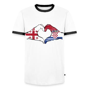 Georgien Kroatien Flagge Hände Herzform used - Männer Kontrast-T-Shirt - Weiß/Schwarz - Vorne - AI Model Female 172 light (172cm) & AI Model Male 178 dark (178cm)