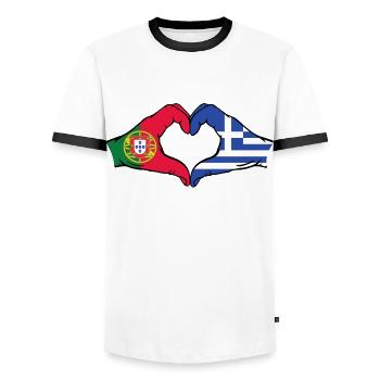 Portugal Greece Flag Hands Heart Shape - Men's Ringer Shirt - white/black - Front - AI Model Female 172 light (172cm) & AI Model Male 178 dark (178cm)
