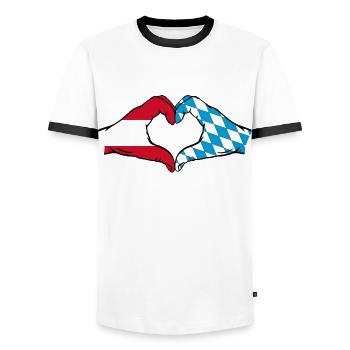 Austria Flag Hands Heart Shape - Men's Ringer Shirt - white/black - Front - AI Model Female 172 light (172cm) & AI Model Male 178 dark (178cm)