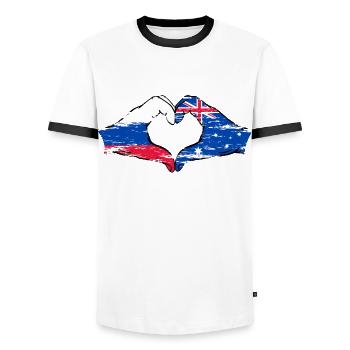 Russia Australia Flag Heart Shape Used - Men's Ringer Shirt - white/black - Front - AI Model Female 172 light (172cm) & AI Model Male 178 dark (178cm)
