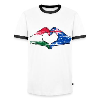 Hungary Australia Flag Heart Shape Used - Men's Ringer Shirt - white/black - Front - AI Model Female 172 light (172cm) & AI Model Male 178 dark (178cm)