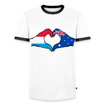 Luxembourg Australia Flag Heart Shape - Men's Ringer Shirt - white/black - Front - AI Model Female 172 light (172cm) & AI Model Male 178 dark (178cm)