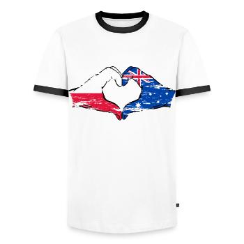 Poland Australia Flag Heart Shape Used - Men's Ringer Shirt - white/black - Front - AI Model Female 172 light (172cm) & AI Model Male 178 dark (178cm)