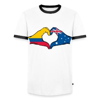 Colombia Australia Flag Heart Shape - Men's Ringer Shirt - white/black - Front - AI Model Female 172 light (172cm) & AI Model Male 178 dark (178cm)