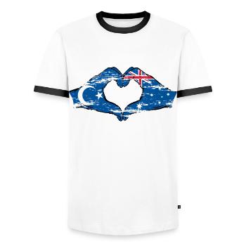 Drapeau ouïghour australien en forme de cœur utilisé - T-shirt contrasté Homme - blanc/noir - Devant - AI Model Female 172 light (172cm) & AI Model Male 178 dark (178cm)