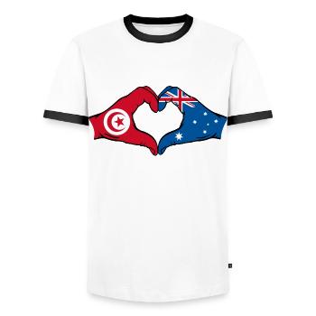 Tunisia Australia Flag Heart Shape - Men's Ringer Shirt - white/black - Front - AI Model Female 172 light (172cm) & AI Model Male 178 dark (178cm)