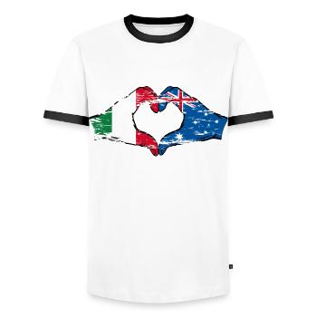 Italy Australia Flag Heart Shape Used - Men's Ringer Shirt - white/black - Front - AI Model Female 172 light (172cm) & AI Model Male 178 dark (178cm)