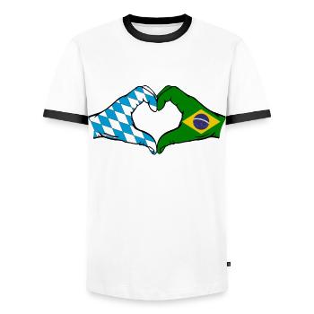 Bavaria Brazil Flag Hands Heart Shape - Men's Ringer Shirt - white/black - Front - AI Model Female 172 light (172cm) & AI Model Male 178 dark (178cm)