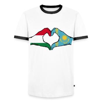Hongrie Kazakhstan Drapeau Mains Coeur Forme - T-shirt contrasté Homme - blanc/noir - Devant - AI Model Female 172 light (172cm) & AI Model Male 178 dark (178cm)