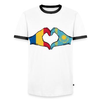 Roumanie Kazakhstan Drapeau Mains Coeur Forme - T-shirt contrasté Homme - blanc/noir - Devant - AI Model Female 172 light (172cm) & AI Model Male 178 dark (178cm)