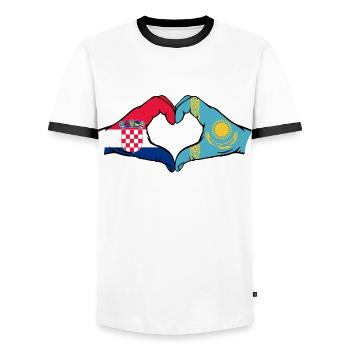 Croatie Kazakhstan Drapeau Mains Coeur Forme - T-shirt contrasté Homme - blanc/noir - Devant - AI Model Female 172 light (172cm) & AI Model Male 178 dark (178cm)