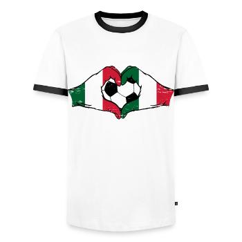 Italy Football Flag Hands Heart Shape Used - Men's Ringer Shirt - white/black - Front - AI Model Female 172 light (172cm) & AI Model Male 178 dark (178cm)