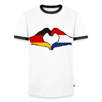 Germany Holland Flag Hands Heart Shape - Men's Ringer Shirt - white/black - Front - AI Model Female 172 light (172cm) & AI Model Male 178 dark (178cm)