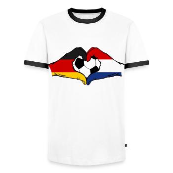 Allemagne Hollande Football Drapeau Mains Coeur Forme - T-shirt contrasté Homme - blanc/noir - Devant - AI Model Female 172 light (172cm) & AI Model Male 178 dark (178cm)